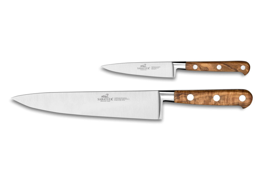 Conjunto de 2 facas SABATIER Provençao 100% forjadas com cabos em madeira de oliveira