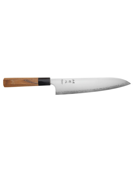 Handgjord japansk kock kniv (23 cm) av märket Hatsukokoro Chromax med handtag i teak