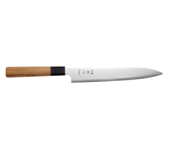23-cm Handcrafted Japanese Hatsukokoro Chromax Sujihiki Knife with Teak Handle