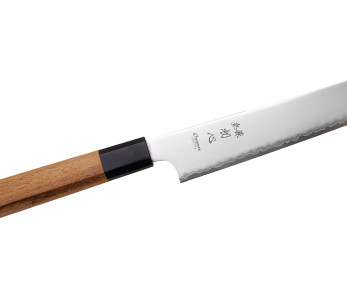 Handgemaakt Japans sujihiki -mes van 23 cm, merk Hatsukokoro Chromax, met teakhouten heft 2