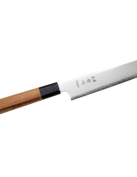 Faca sujihiki japonesa artesanal Hatsukokoro Chromax de 23 cm com cabo em teca