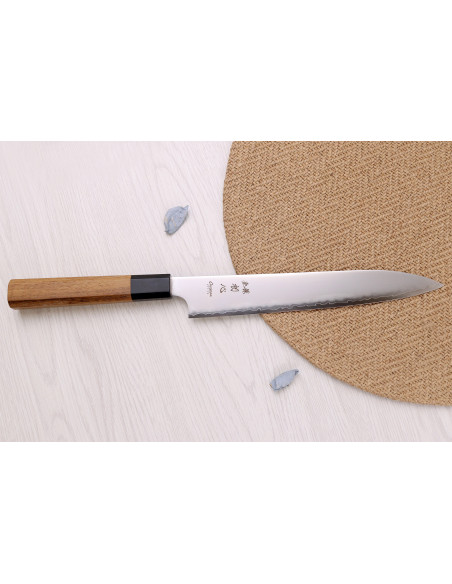 Handgefertigtes japanisches Sujihiki -Messer „Hatsukokoro Chromax“, 23 cm, mit Teakholzgriff