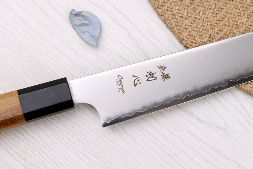 23-cm Handcrafted Japanese Hatsukokoro Chromax Sujihiki Knife with Teak Handle