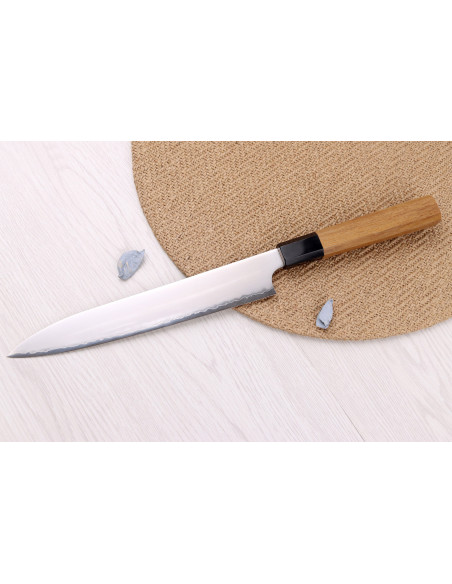 23-cm Handcrafted Japanese Hatsukokoro Chromax Sujihiki Knife with Teak Handle