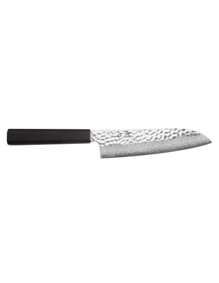 Cuchillo santoku japonés artesanal Hatsukokoro Hayabusa de 18 cm, VG10 Damasco Tsuchime