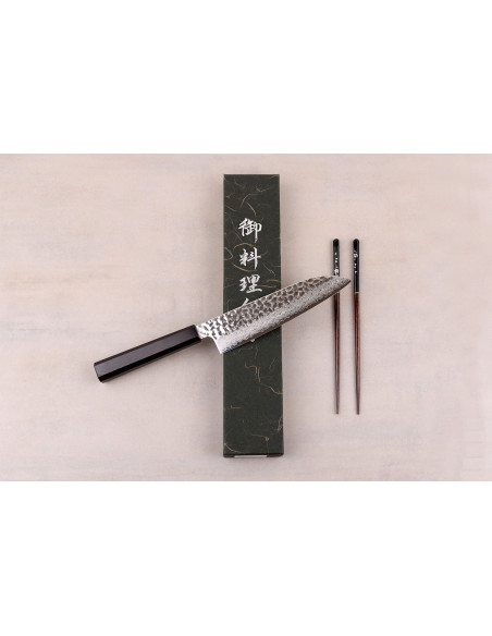 Håndlavet japansk santoku-kniv, 18 cm, Hatsukokoro Hayabusa, VG10 Damas Tsuchime