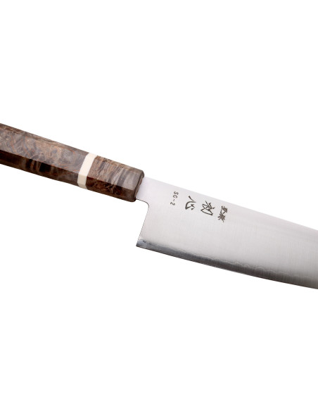 Coltello santoku giapponese artigianale Hatsukokoro Hayabusa SG2 San Mai da 18 cm