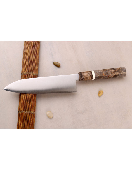 Handgefertigtes japanisches Santoku-Messer, 18 cm, Hatsukokoro Hayabusa SG2 San Mai