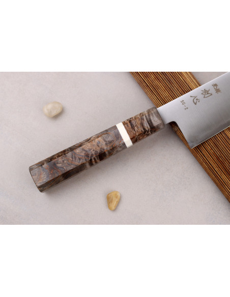 Handgjord japansk santokukniv, 18 cm, Hatsukokoro Hayabusa SG2 San Mai