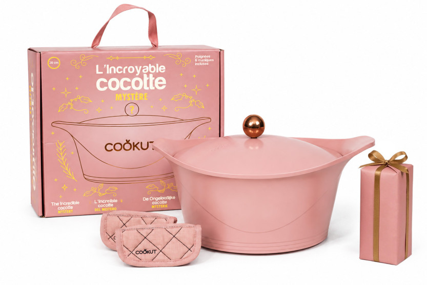 Caja sorpresa de Cookut: «La increíble cazuela navideña de malvavisco» de 28 cm, con asa y manoplas incluidas + regalo de cortes