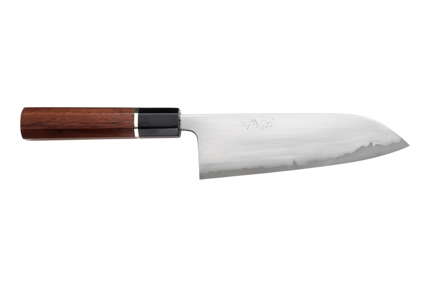 Håndlaget japansk santoku-kniv, 16,5 cm, Toshihiro Wakui, Shirogami 2, San Mai, polert