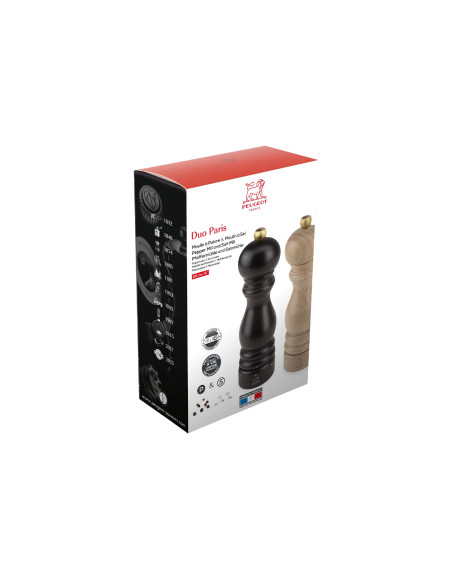 Gavesæt med 2 Peugeot Paris U'Select-kværne i træ, 20 cm – chokoladefarvet og naturfarvet
