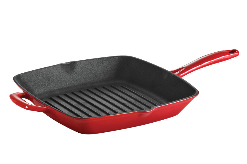 27 cm firkantet grillpande fra Tramontina Bestow i rødt emaljeret støbejern