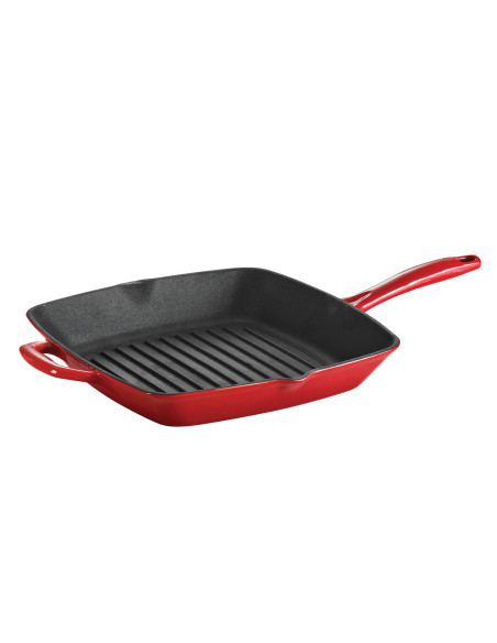 27 cm firkantet grillpande fra Tramontina Bestow i rødt emaljeret støbejern