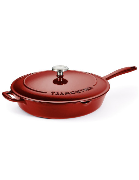 Sartén de 30 cm Tramontina Bestow de hierro fundido esmaltado en rojo + tapa