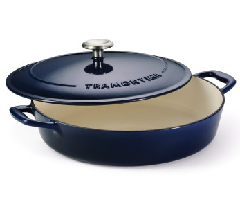 Flacher blauer Bräter, 30 cm. Emailliertes Gusseisen.