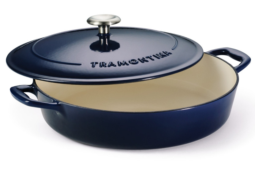 Lage blauwe braadpan, 30 cm. Geëmailleerd gietijzer.