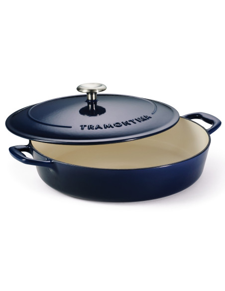 Panela baixa azul de 30 cm. Ferro fundido esmaltado.
