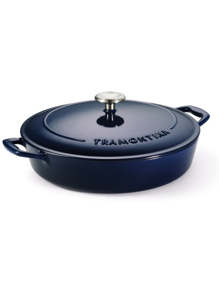 Lage blauwe braadpan, 30 cm. Geëmailleerd gietijzer.
