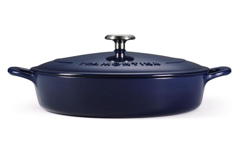 Panela baixa azul de 30 cm. Ferro fundido esmaltado.
