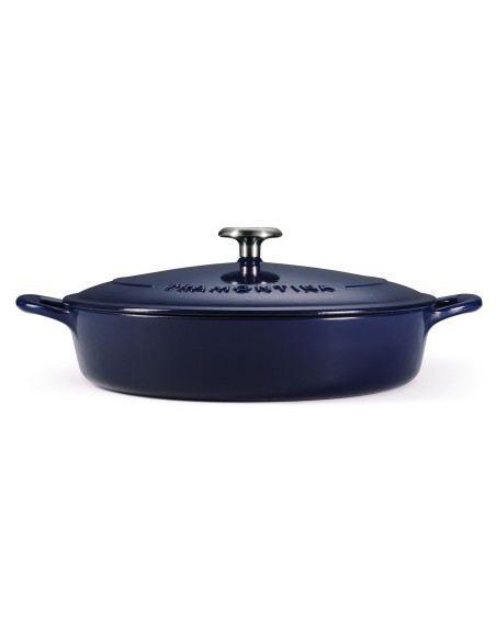 30 cm blue shallow casserole dish. Enameled cast iron.