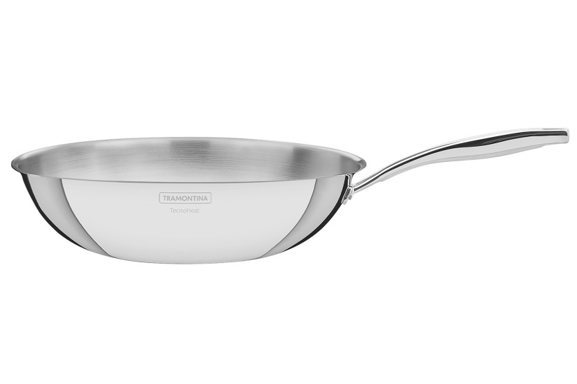 Wok Tramontina Grano de 28 cm, de acero inoxidable de triple capa, 3,4 l