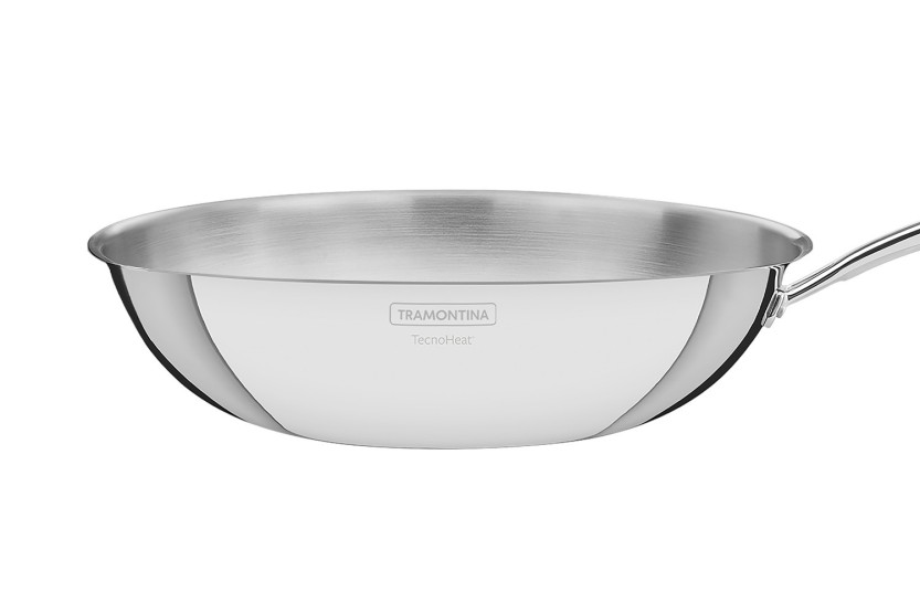 Wok Tramontina Grano de 28 cm em aço inoxidável de três camadas, 3,4 L