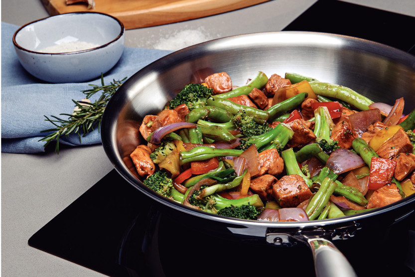 Tramontina Grano -wok, 28 cm, kolmikerroksista ruostumatonta terästä, 3,4 l