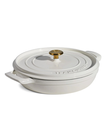 Tramontina 30 cm Low Round Cast Iron Enameled Casserole, Latte, 3.8 L