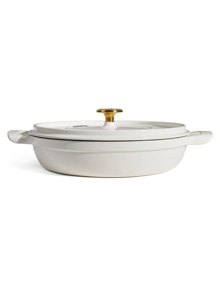 Lage ronde braadpan 30 cm van Tramontina, geëmailleerd gietijzer, kleur ‘latte’, 3,8 l