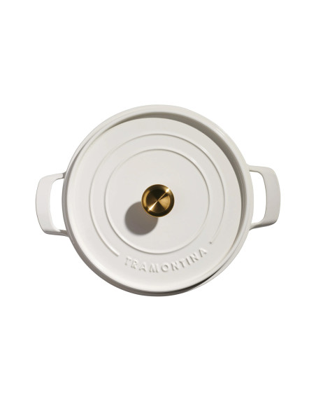 Lage ronde braadpan 30 cm van Tramontina, geëmailleerd gietijzer, kleur ‘latte’, 3,8 l