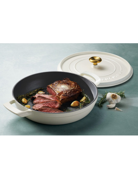 Tramontina 30 cm Low Round Cast Iron Enameled Casserole, Latte, 3.8 L