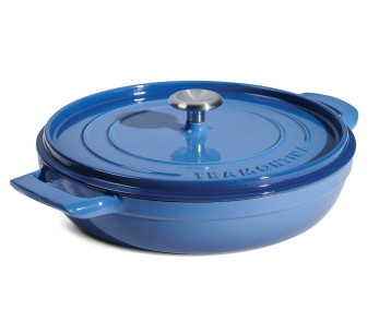 Flacher Schmortopf 30 cm von Tramontina, blau emailliertes Gusseisen, 3,8 l