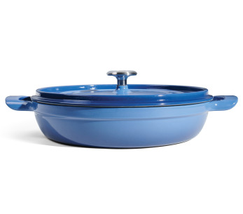 Flacher Schmortopf 30 cm von Tramontina, blau emailliertes Gusseisen, 3,8 l 2