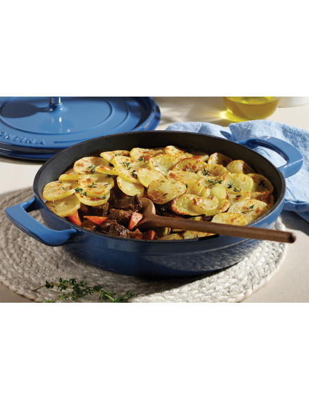 Tramontina 30 cm Shallow Cast Iron Enameled Blue Casserole, 3.8 L