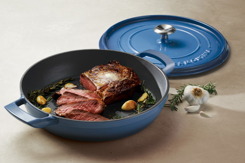 Casseruola bassa da 30 cm Tramontina in ghisa smaltata blu, 3,8 L