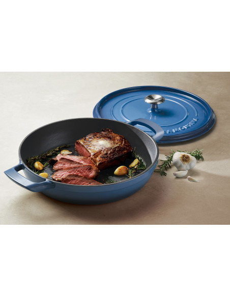 Lage braadpan 30 cm van Tramontina, blauw geëmailleerd gietijzer, 3,8 l