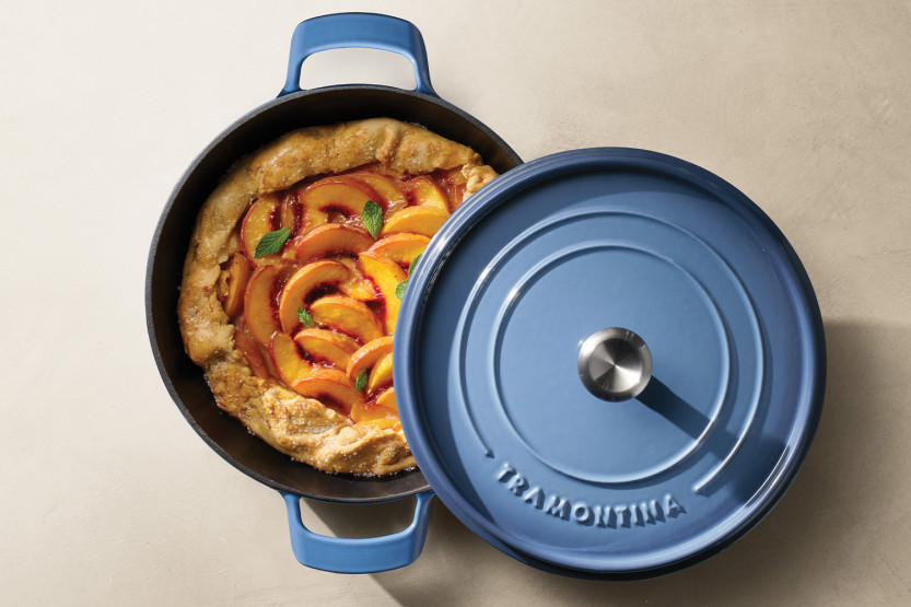Flacher Schmortopf 30 cm von Tramontina, blau emailliertes Gusseisen, 3,8 l