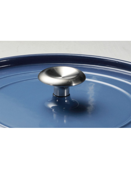 Panela baixa de 30 cm da Tramontina, em ferro fundido esmaltado azul, 3,8 L