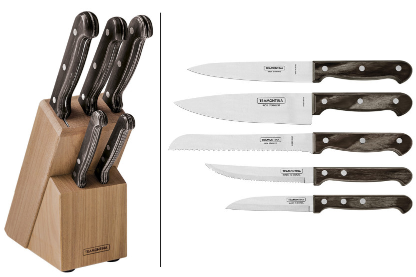 Sæt med 5 Tramontina Polywood-knive fremstillet af Technobois og rustfrit stål