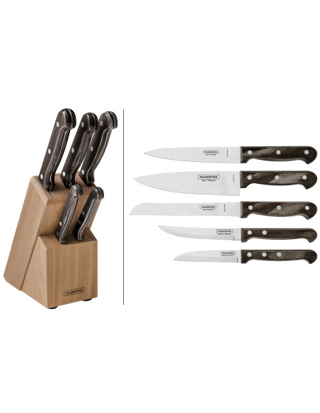 Set di 5 coltelli Tramontina Polywood realizzati in Technobois e acciaio inossidabile