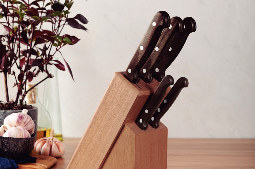 Conjunto de 5 facas Tramontina Polywood em Technobois e aço inoxidável