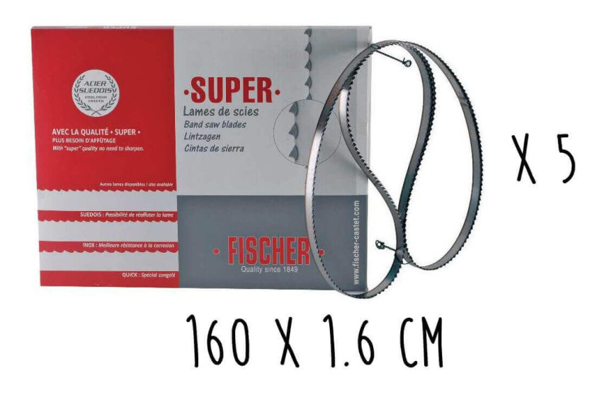 Caixa de 5 lâminas serrilhadas FISCHER Super Swedish steel 160cm para serra de fita largura 16mm