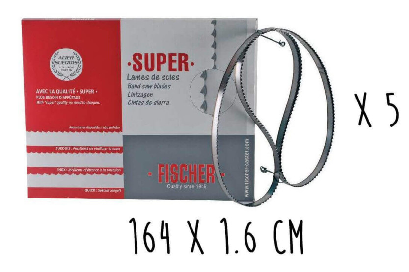 Caixa de 5 lâminas serrilhadas FISCHER Super aço sueco 164cm para serra de fita largura 16mm