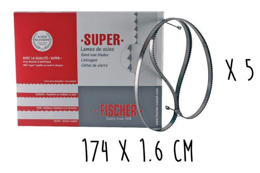 Box 5 gezahnte Sägeblätter FISCHER Super Schwedenstahl 174cm für elektrische Bandsäge Breite 16mm