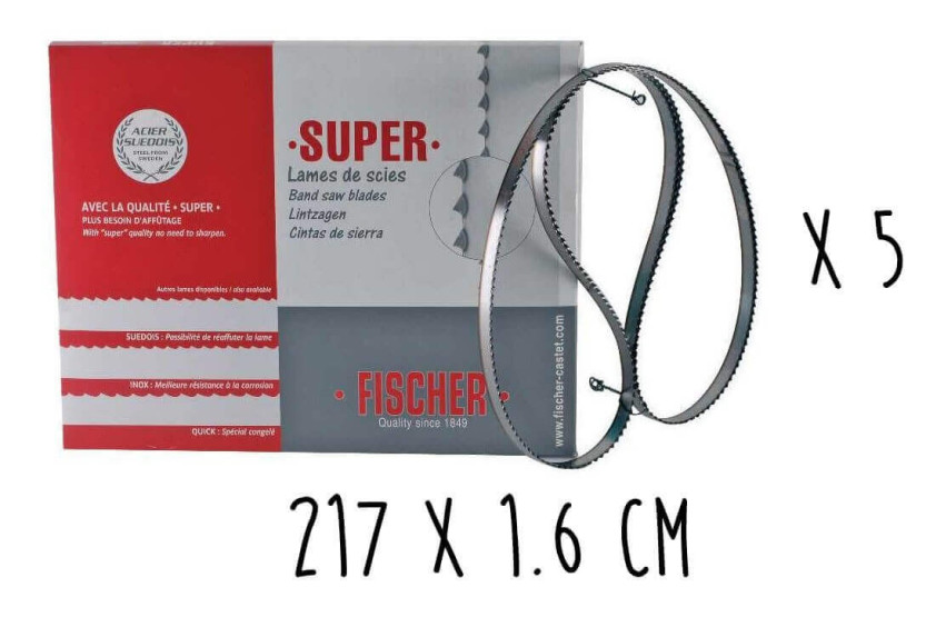 Boks med 5 FISCHER Super Swedish ståltannblad 217 cm for elektrisk båndsag bredde 16 mm