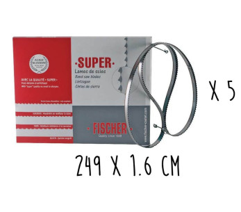 Caja de 5 cuchillas FISCHER Super Swedish de acero dentado 249cm para sierra de cinta eléctrica anchura 16mm