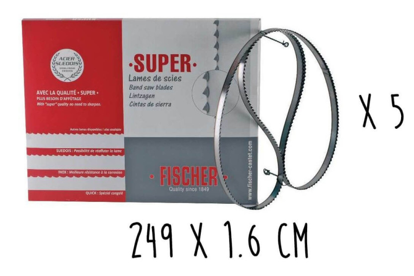 Laatikko 5 kpl FISCHER Super Swedish teräksinen hammastettu terä 249cm sähkövannesahaan leveys 16mm