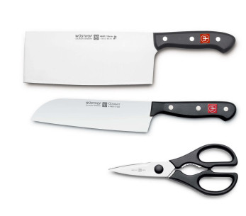 Juego de 3 piezas Wusthof Gourmet Cuchillo chino + santoku + tijeras 2
