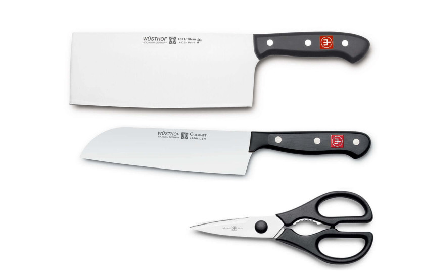 3-teiliges Set Wusthof Gourmet Chinesisches Kochmesser + Santoku + Schere